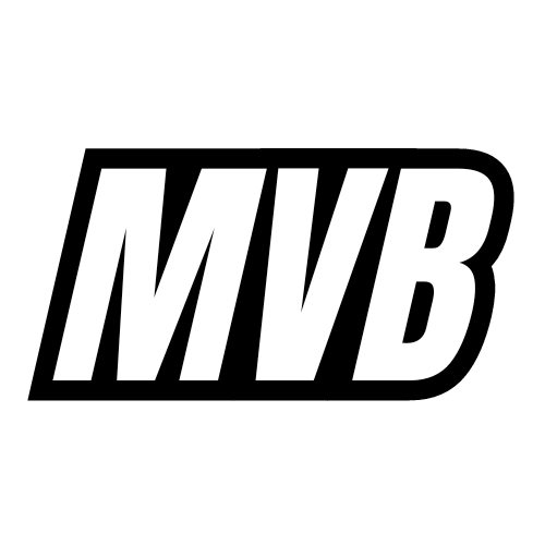 MVB logo - White text Black outline transparent background